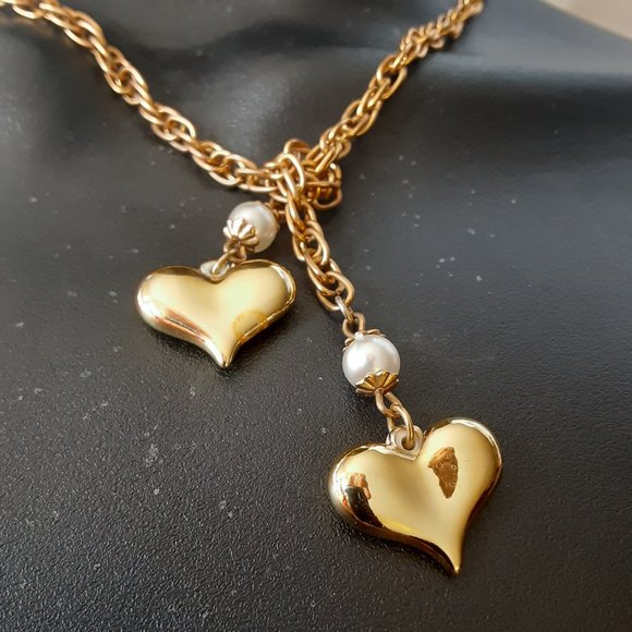 Lariat Gold tone chain pearl heart - Picture 2 of 3